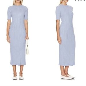 Varley Maeve Rib Knit Midi Dress Blue Size XS